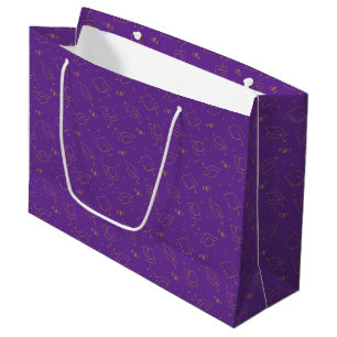 Bolsa De Regalo Grande Tirada de Gorra de Graduación Morada y Dorada