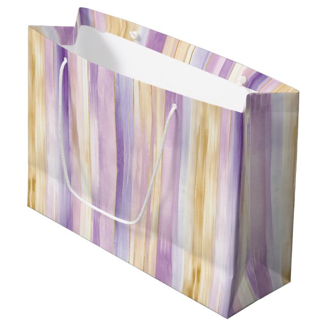 Bolsa De Regalo Grande Tiras de Iris de Crema Morada Romántica para Despe (Angulo Anverso)