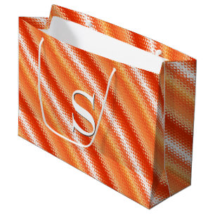 Bolsa De Regalo Grande Tiras de vidrio escarchado - naranja y blanco
