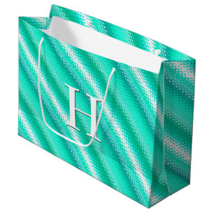 Bolsa De Regalo Grande Tiras de vidrio escarchado - turquesa y blanca