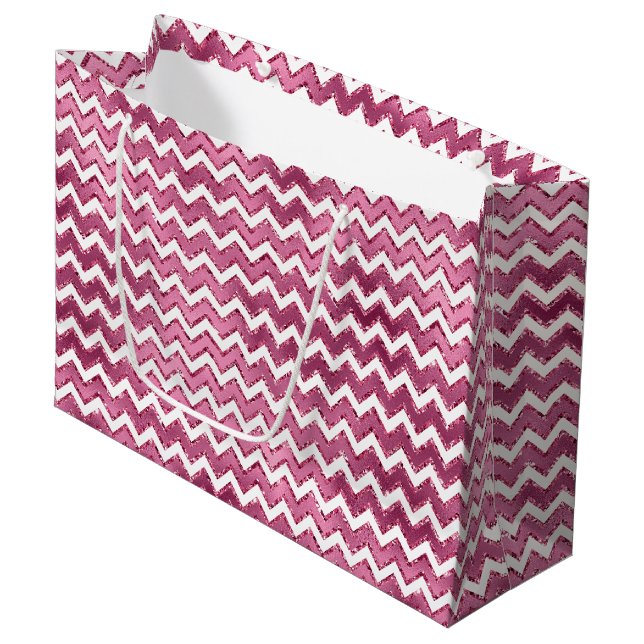 Bolsa De Regalo Grande Tiras de Zigzag Blanco Rosa (Angulo Anverso)