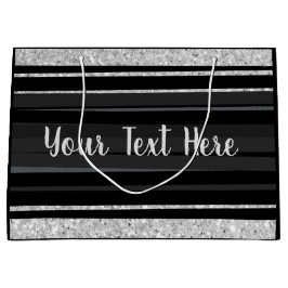 Bolsa De Regalo Grande Tiras negras purpurina plata personalizada
