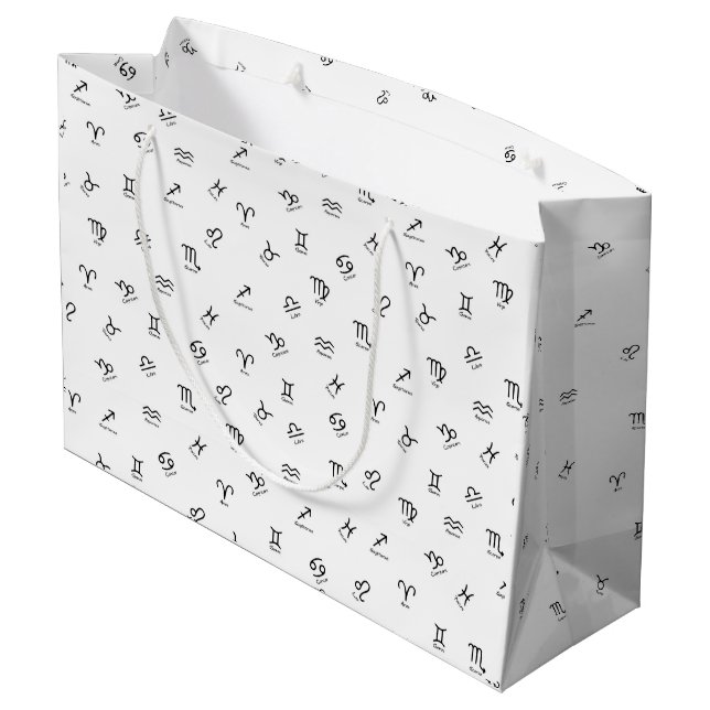 Bolsa De Regalo Grande Todos los Rótulos de Zodiaco Negro sobre fondo bla (Angulo reverso)