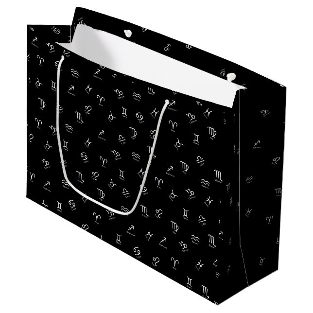 Bolsa De Regalo Grande Todos los Rótulos Zodiac blancos con fondo negro (Angulo Anverso)