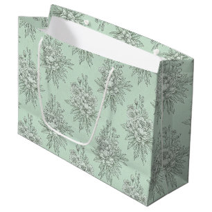 Bolsa De Regalo Grande Toile Botánico Verde Menta con Ramos Florales