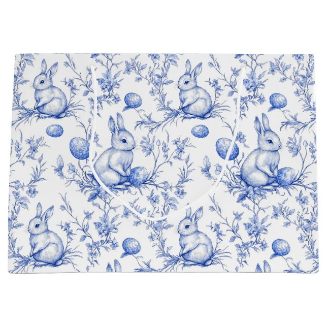 Bolsa De Regalo Grande Toile De Jouy Blue Easter Bunny (Anverso)