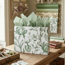 Toile de Jouy Verde Salvia Floral Vintage Francés