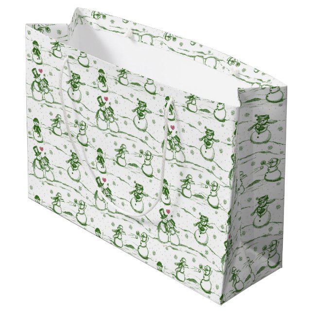 Bolsa De Regalo Grande Toile del desfile de Snowman - verde (Angulo reverso)