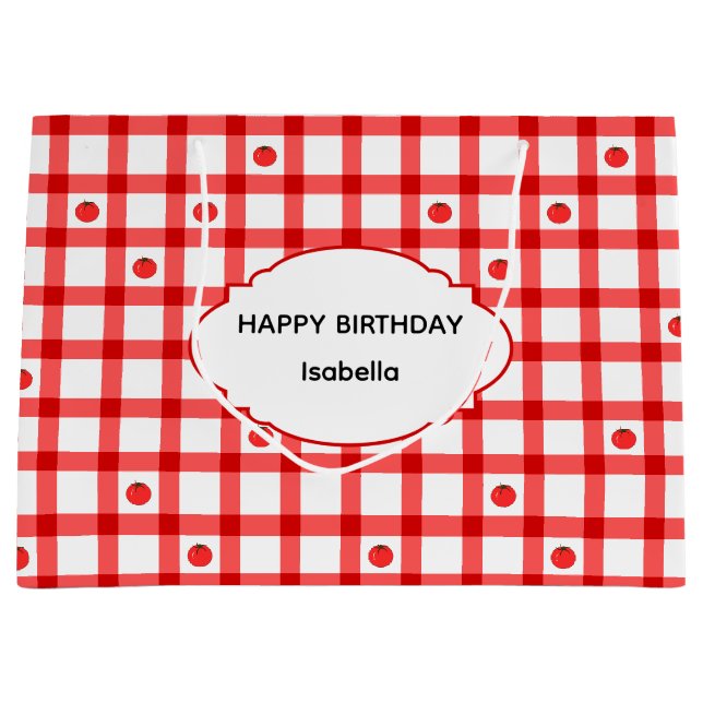 Bolsa De Regalo Grande Tomates de Gingham Rojo Bonito Cumpleaños (Anverso)