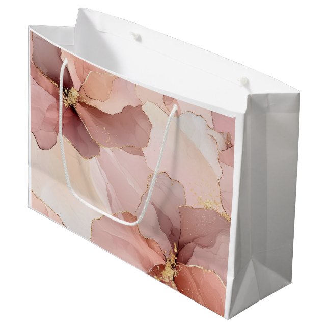 Bolsa De Regalo Grande Tono Rosa Romántico Floral Rosa Dorada para Boda (Angulo Anverso)