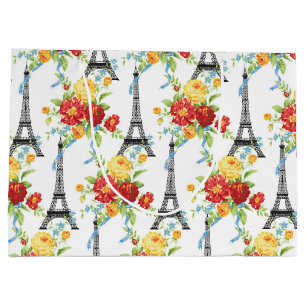 Bolsa De Regalo Grande Torre Eiffel floral de París en blanco