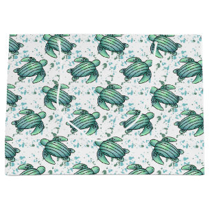Bolsa De Regalo Grande tortuga marina acuarela verde azul patrón animal