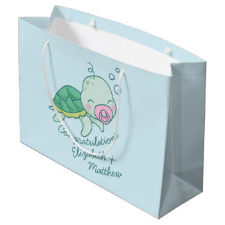 Bolsa De Regalo Grande Tortuga marina corta Baby Shower Kawaii Chica rosa