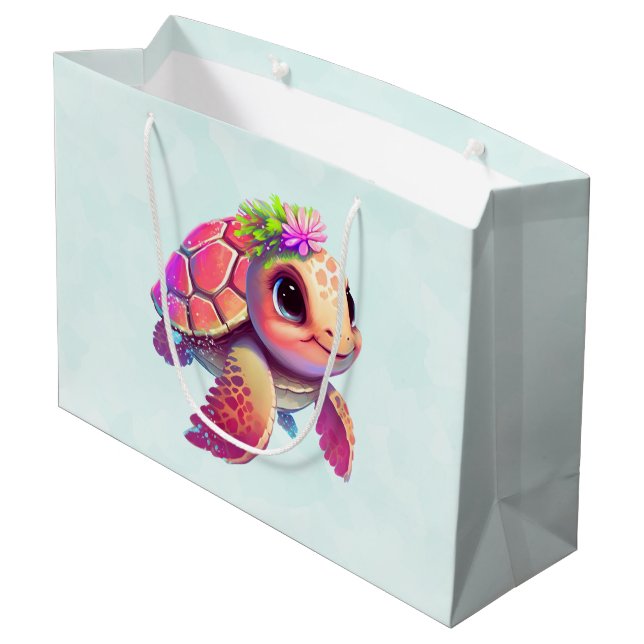 Bolsa De Regalo Grande Tortuga marina rosa y dulce (Angulo reverso)
