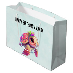 Bolsa De Regalo Grande Tortuga marina rosada Cumpleaños caprichosa y bana