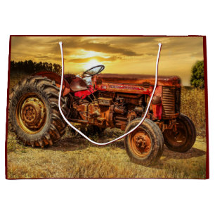 Bolsa De Regalo Grande Tractor de granjas rojas Vintage