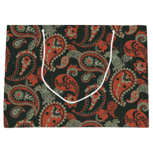 Bolsa De Regalo Grande Tradicional Paisley Linocut Naranja cálido Mint Gr