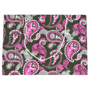 Bolsa De Regalo Grande Tradicional Paisley Linocut Verde Profundo Cálido 