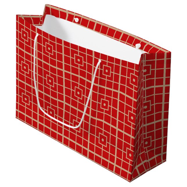 Bolsa De Regalo Grande Traditional Red & Gold Chinese Geometric Pattern (Angulo Anverso)