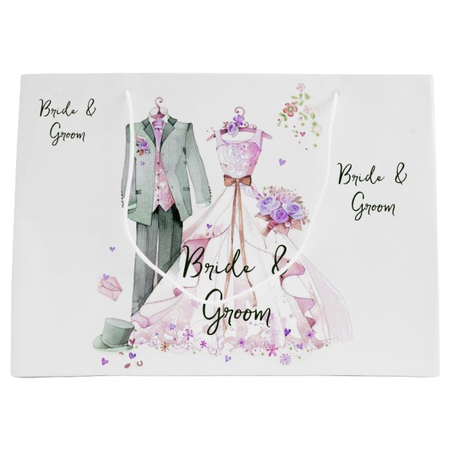 Bolsa De Regalo Grande Traje de novia y novio vestido y traje (Anverso)