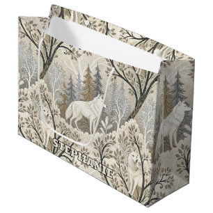 Bolsa De Regalo Grande Tranquila escena del bosque invernal con lobos bla
