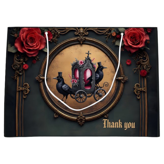 Bolsa De Regalo Grande Transporte gótico con Ravens y Rosas. (Anverso)
