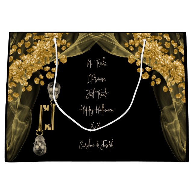 Bolsa De Regalo Grande Tratamientos de Halloween Purpurina y cráneo espum (Anverso)