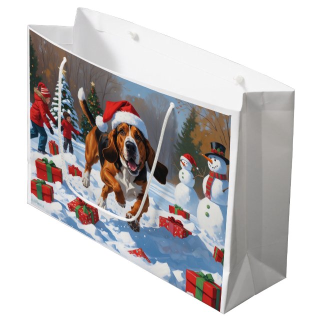 Bolsa De Regalo Grande Tratando la nieve de Walker Coonhound con Gorras N (Angulo Anverso)