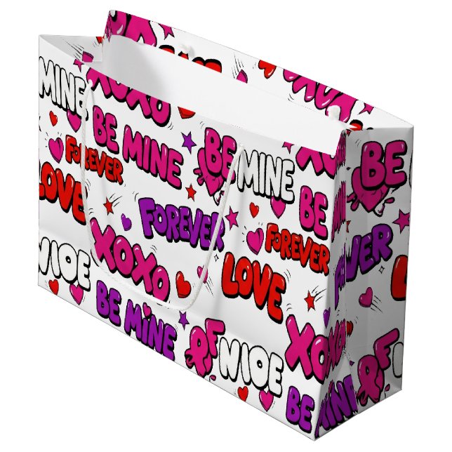 Bolsa De Regalo Grande Trendy Comic Book Graffiti "Be Mine" Typography (Angulo Anverso)