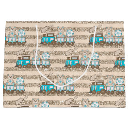 BOLSA DE REGALO GRANDE TRENES DE NIÑOS AZUL Y TAN WATERCOLOR