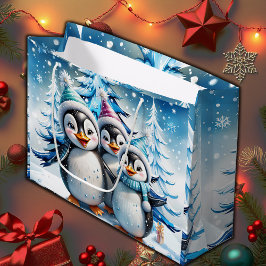 Bolsa De Regalo Grande Tres adorables pingüinos