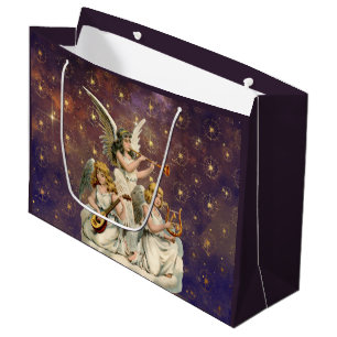 Bolsa De Regalo Grande Tres ángeles musicales contra el cielo y las
