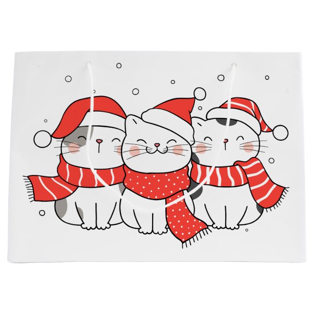 Bolsa De Regalo Grande Tres gatos Navidades en Gorras y espantos (Anverso)