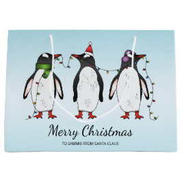 Bolsa De Regalo Grande Tres Navidades festivos pingüinos con texto Person