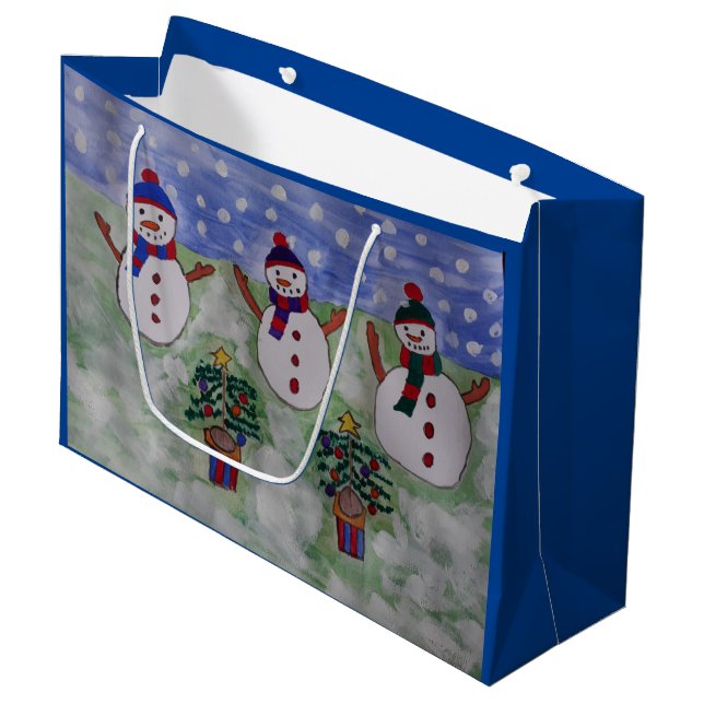 Bolsa De Regalo Grande Tres Navidades Snowmen (Angulo Anverso)