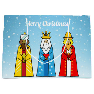 Bolsa De Regalo Grande Tres Reyes Magos en azul claro