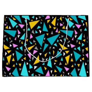 Bolsa De Regalo Grande Triángulos colores amarillo azul sobre fondo negro