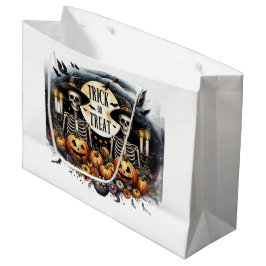 Bolsa De Regalo Grande Trick or Treat Skeletons & Pumpkins Halloween