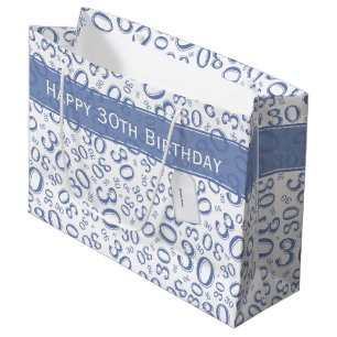 Bolsa De Regalo Grande Trigésimo azul feliz y blanco del modelo de la