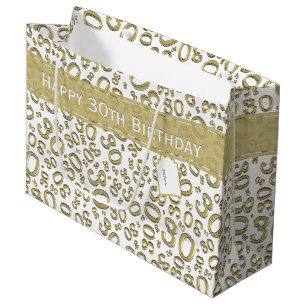 Bolsa De Regalo Grande Trigésimo oro feliz y blanco del modelo de la