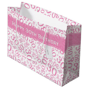 Bolsa De Regalo Grande Trigésimo rosa y blanco felices del modelo de la