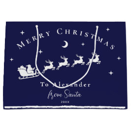 Bolsa De Regalo Grande Trineo de Santa personalizado con renos Azul media