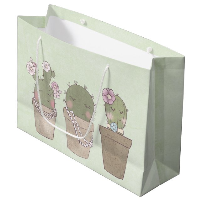 Bolsa De Regalo Grande Trio De Cactus Cute Con Joyería (Angulo Anverso)
