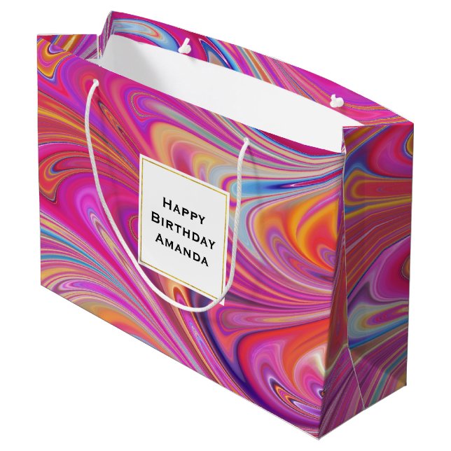 Bolsa De Regalo Grande Trippy Pink y Naranja Swirly Design Cumpleaños (Angulo reverso)