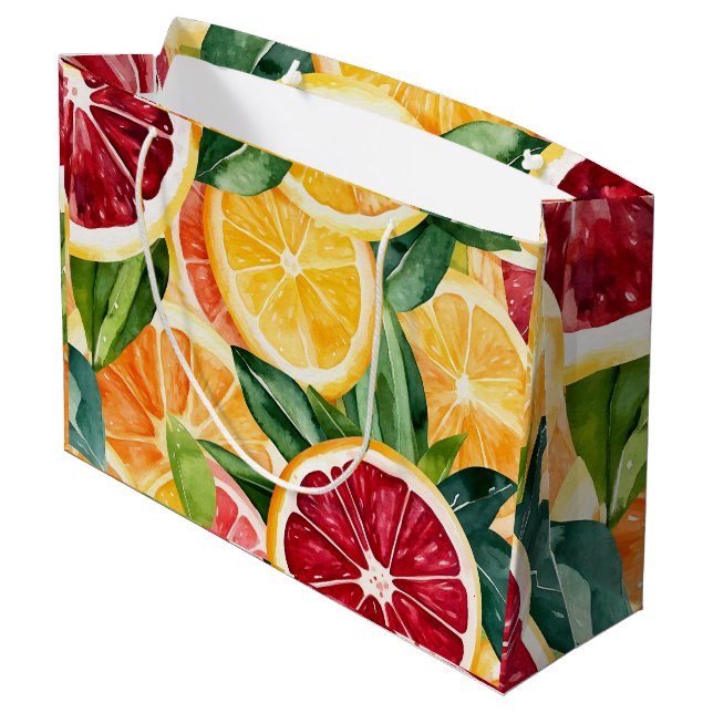 Bolsa De Regalo Grande Tropical Citrus Naranja Frutos (Angulo reverso)