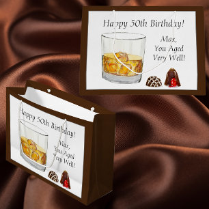 Bolsa De Regalo Grande Trufas de Chocolate Acuarela Whiskey Cumpleaños