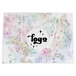 Bolsa De Regalo Grande tu logo en diseño de purpurina gruesa falsa