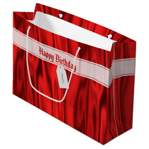 Bolsa De Regalo Grande Tu texto   Elegante satén roja de cumpleaños fel