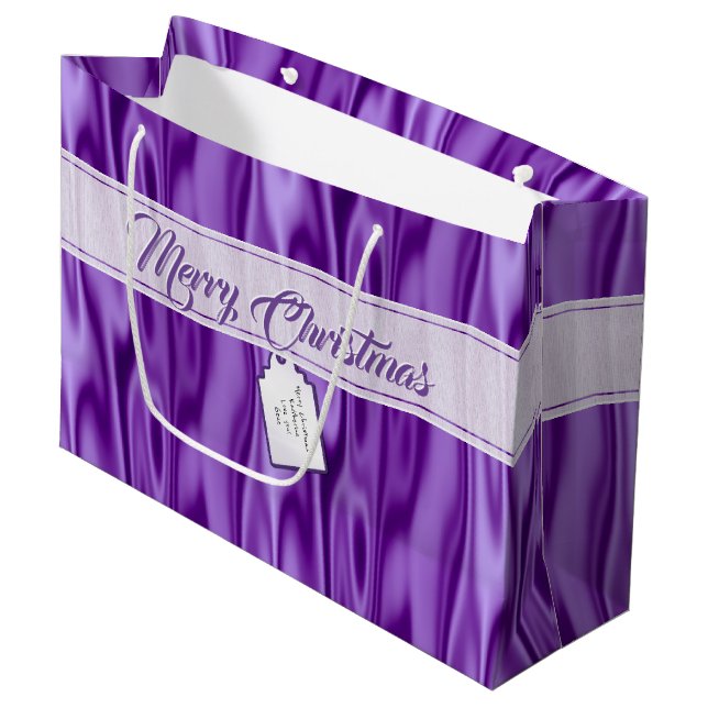 Bolsa De Regalo Grande Tu texto | Elegantes Navidades Purple Faux Satin (Angulo Anverso)