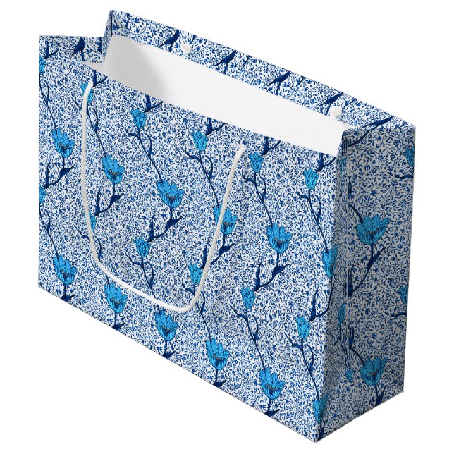 Bolsa De Regalo Grande Tulip Damask de Art Nouveau, azul cobalto (Angulo Anverso)